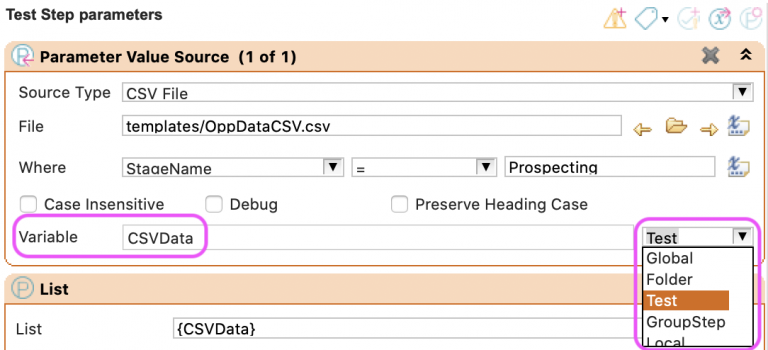 how to provide the variable name for where the data values should be stored, and define the scope of the variable