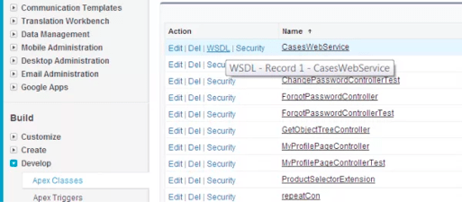 how to locate the correct Apex Class on the WSDL link