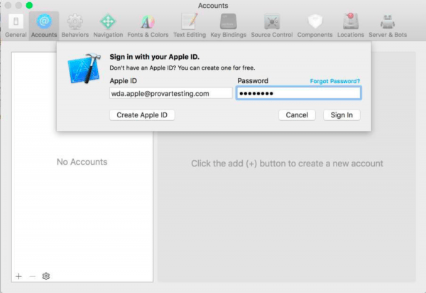 Apple developer account login interface