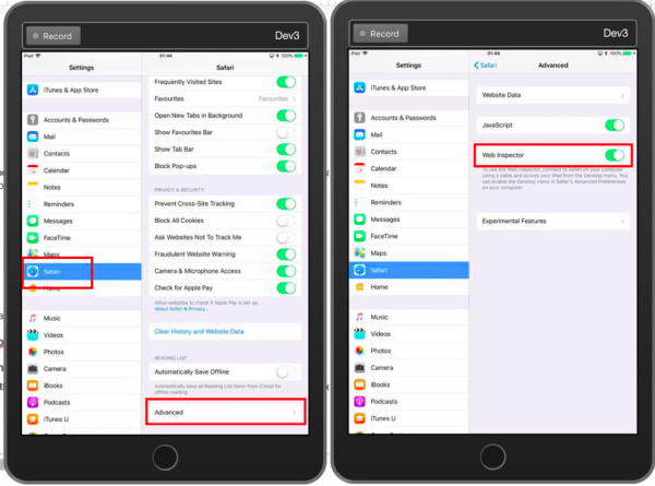 Enabling the Web Inspector on the iPad