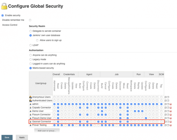 Sample of configuring global security of Gearset connector in Jenkins pipeline