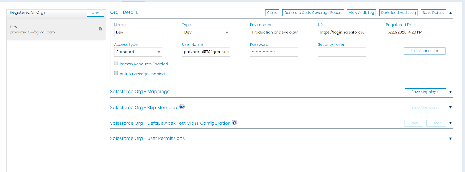 this guide, adding a single org using standard authentication