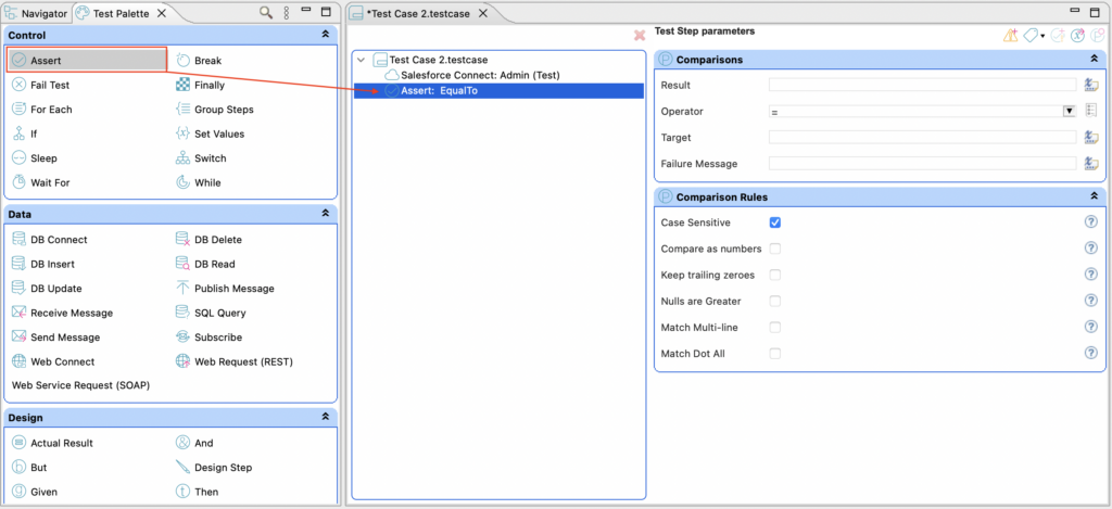 Provar Test Palette, Assert Test Step | Provar Documentation