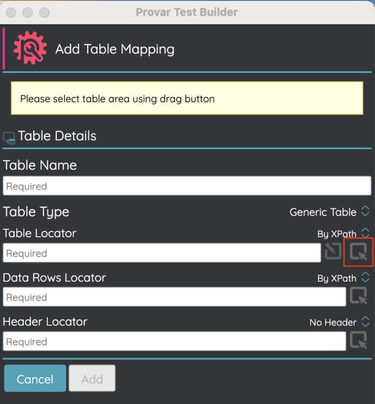 Custom Table Mapping,Table HTML | Provar Documentation